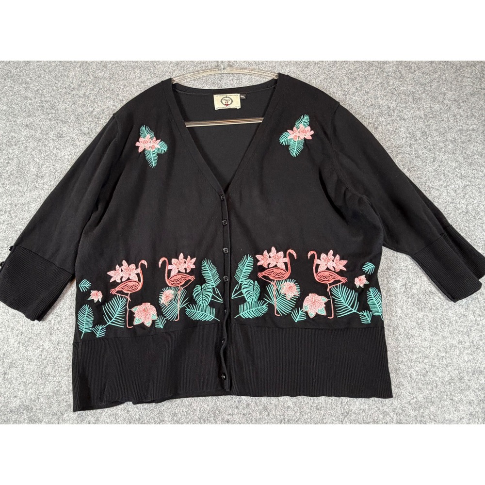 Banned Apparel Flamingo Cardigan Women 3XL Black Good Retro Rockabilly Sweater